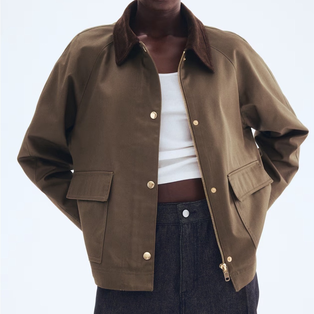 NWT H&M Jacket with Corduroy Collar XS Khaki - Picture 1 of 6